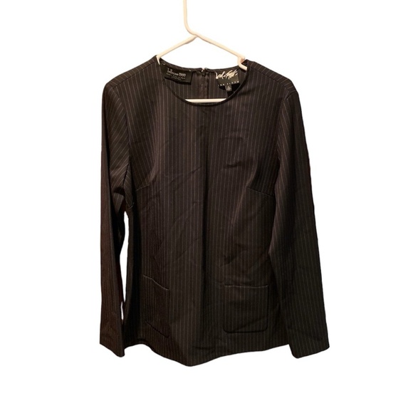 Tollegno 1900 Lord & Taylor 424 Fifth Black Pinstripe Top Size 8 - Picture 1 of 5